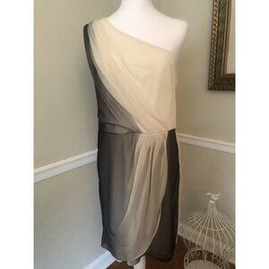 NWT Max & Cleo Womens Size 14 One Shoulder Dress Black Ecru Pleated Draped Ombre